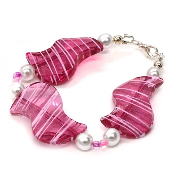 Bracelet Painted Bead Fuchsia. - Picture 1 of 2